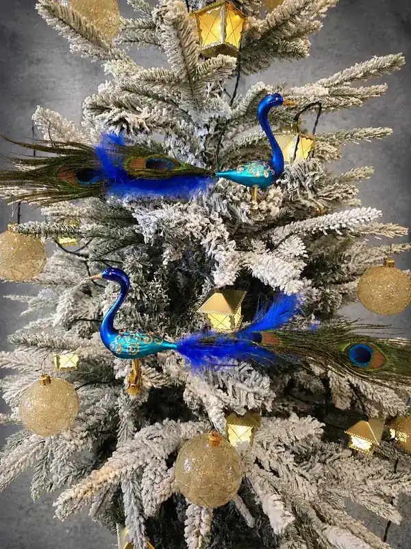 Vianočná sklenená ozdoba páv BLUE KING 2 ks