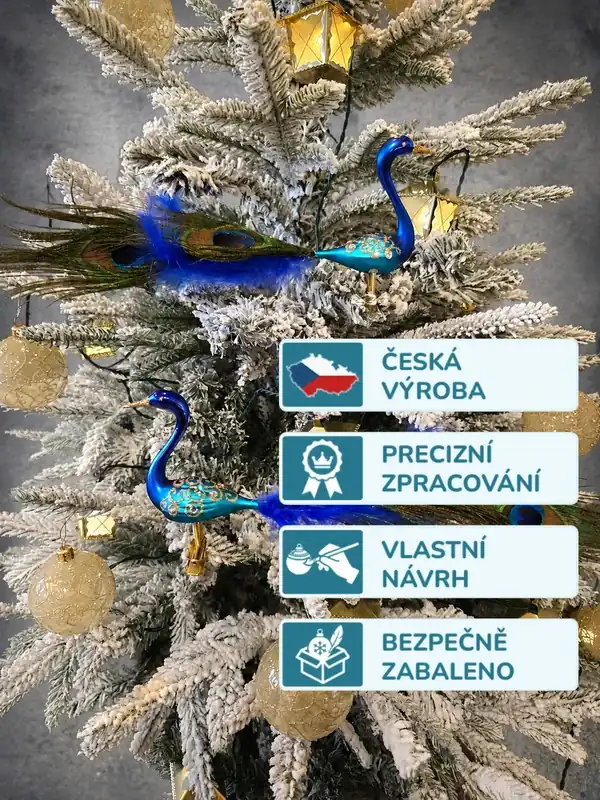 Vianočná sklenená ozdoba páv BLUE KING